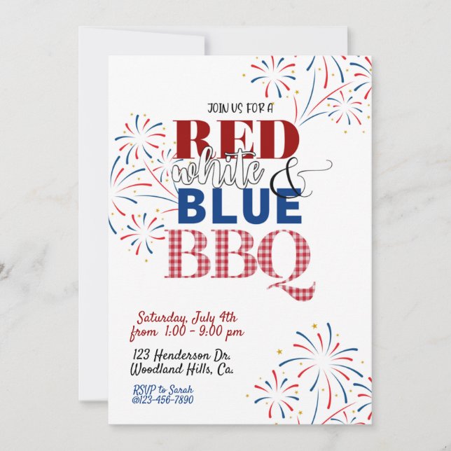 Carte 4 juillet, QUATRIÈME DE JUILLET FÊTE, BBQ (Devant)