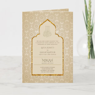 Carte 4 Page OR Orné islamique NIKAH WALIMA Mariage C