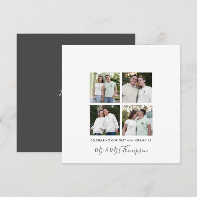 Carte 4 photo collage Premier anniversaire Custom Grey (Devant / Derrière)