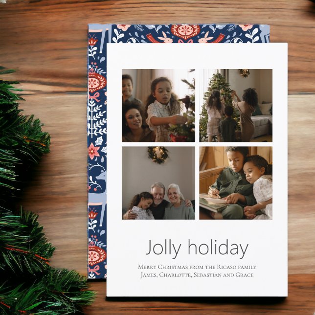 Carte 4 Photo Jolly Holiday Nordic Motif Noël (4 Photo Jolly Holiday Nordic Pattern Christmas Cards from Ricaso. Personalize with own photos )