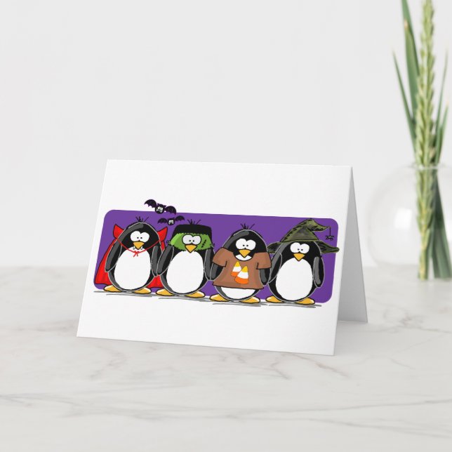 Carte 4 pingouins de Halloween (Devant)