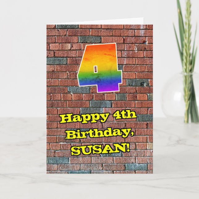 Carte 4e anniversaire : Arc-en-ciel amusant inspiré par  (Devant)