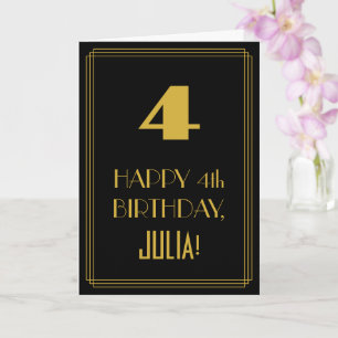 Carte 4e anniversaire - Art Déco Inspiré Look "4" & Nom