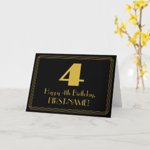 Carte 4e anniversaire : Art Déco Inspiré Look "4" & Nom