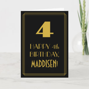 Carte 4e anniversaire ~ Art Déco Inspiré Look "4" & Nom