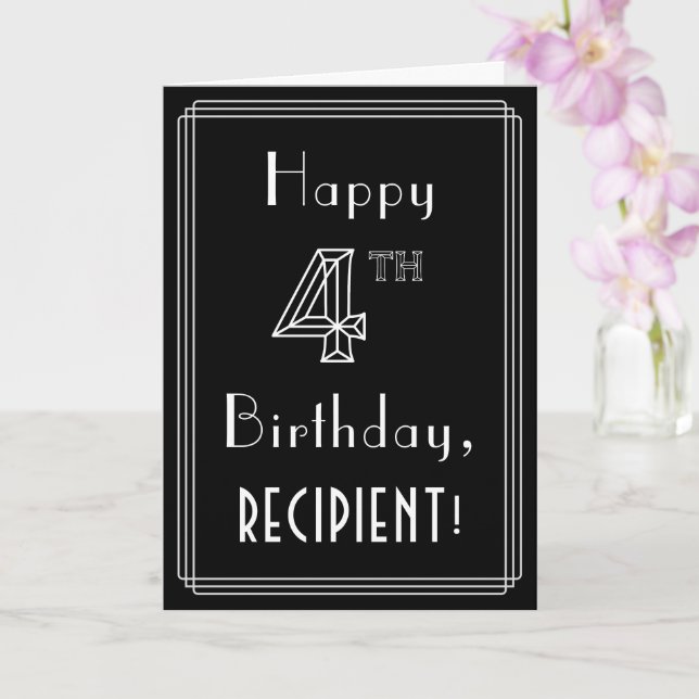Carte 4e anniversaire : Art Déco Style # 4 & Custom Name (Orchidée)