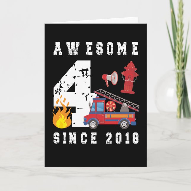 Carte 4e anniversaire Cadeau pompier garçon Né en 2018 (Devant)