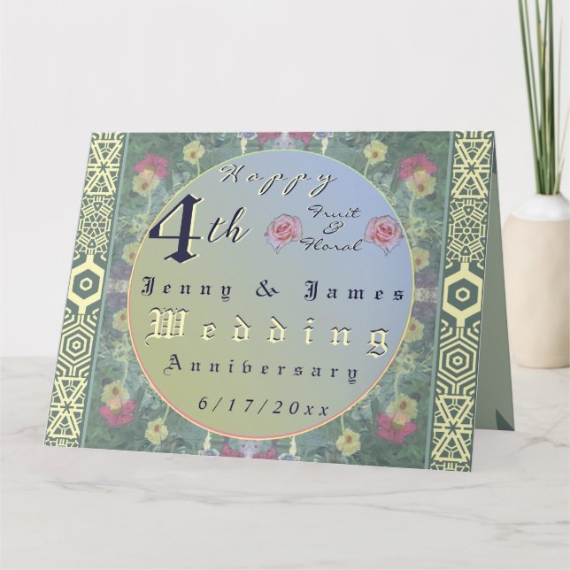 Carte 4e anniversaire du Mariage floralCarte de voeux pl (Devant)