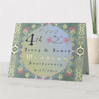 4e anniversaire du Mariage floralCarte de voeux pl