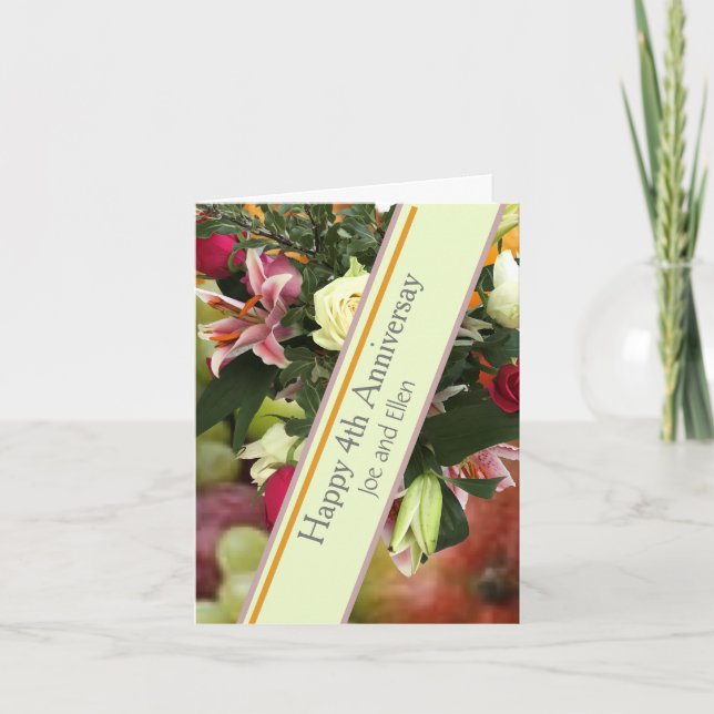 Carte 4e anniversaire du Mariage Fruits et Fleurs (Devant)