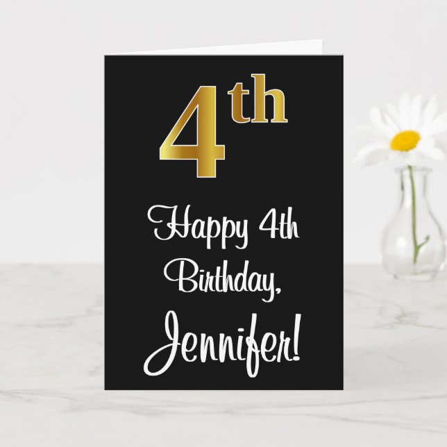 Carte 4e anniversaire ~ Elégant luxe Faux Gold Look # (Petite plante)