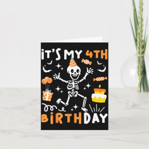 Carte 4e anniversaire enfants drôle squelette 4e anniver