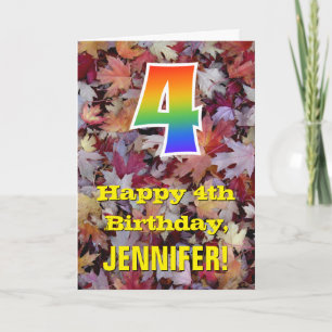 Carte 4e anniversaire; feuilles d'automne rustiques; arc