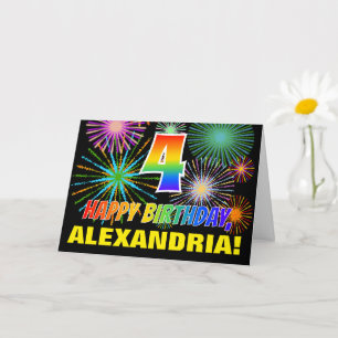 Carte 4e anniversaire : Gras, Amusement, Feu d'artifice,