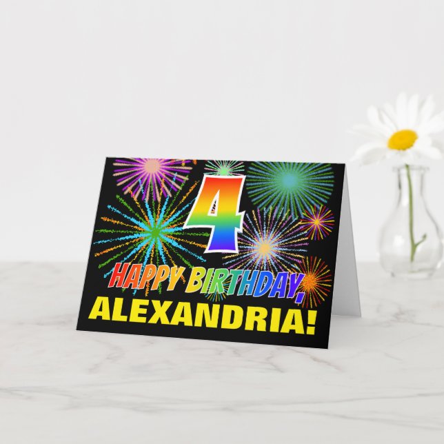 Carte 4e anniversaire : Gras, Amusement, Feu d'artifice, (Petite plante)