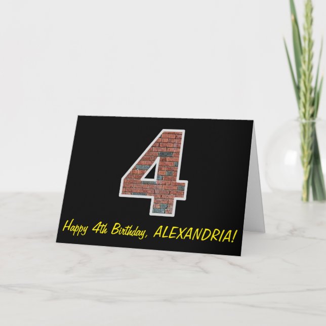 Carte 4e anniversaire - Motif de mur de briques "4" avec (Devant)