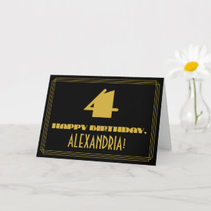 Carte 4e anniversaire : Nom + Art Déco Inspiré Look "4"