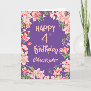 Carte 4e anniversaire Peach rose violet aquarelle Floral