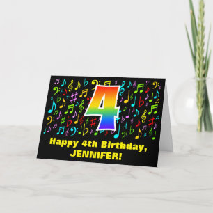 Carte 4e anniversaire - Symboles de musique colorée et A