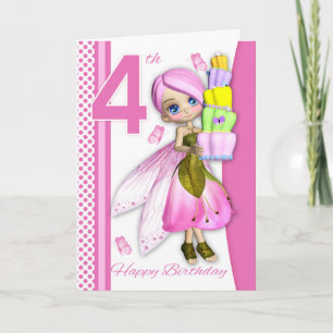Carte 4e anniversaire Tipsy Cake Imaginaire Fairy Cutie 