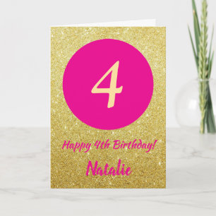 Carte 4e Joyeux anniversaire Hot rose et Parties scintil