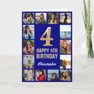 Carte 4e Joyeux Anniversaire Marine Blue & Gold Photo Co