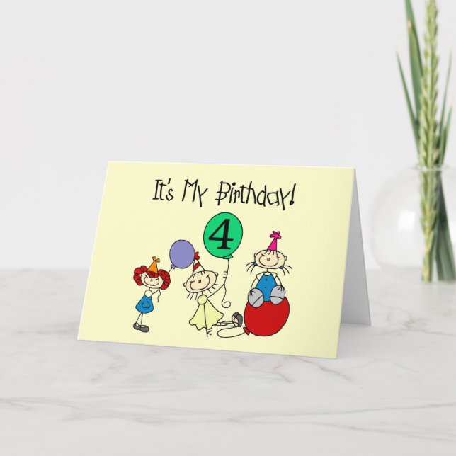 Carte 4e Stick Kids Party Anniversaire Tshirts et cadeau (Devant)