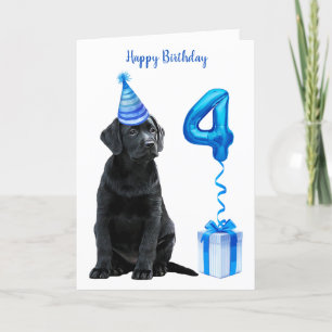 Carte 4ème anniversaire Chiot Thème - Chien bleu mignon