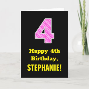 Carte 4ème anniversaire : Pink Stripes and Hearts "4" +