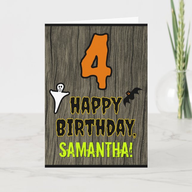 Carte 4ème anniversaire : Thème d'Halloween Éffrayant +  (Devant)