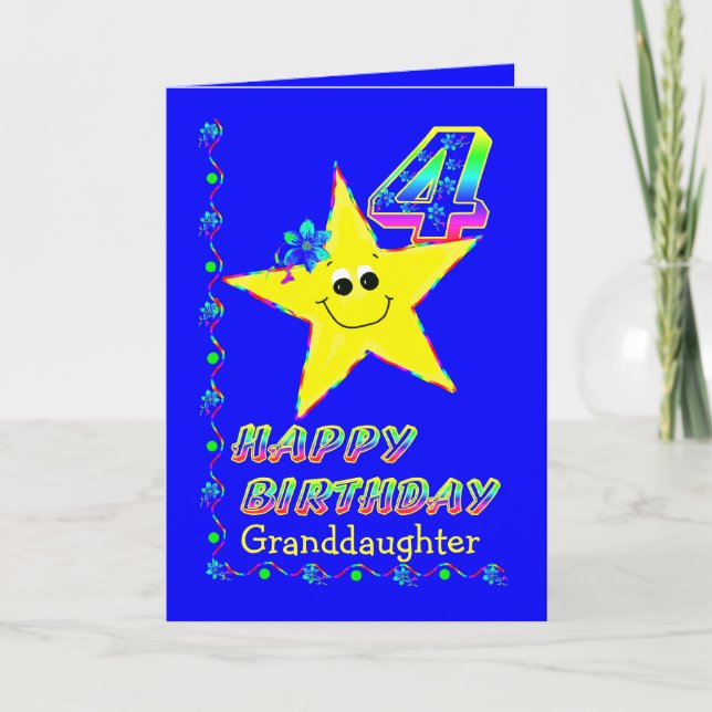 Carte 4èmes étoiles d'anniversaire de petite-fille (Devant)