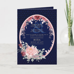 Carte 4pg Cartons d'invitation BODA Espagnol Bleu marine