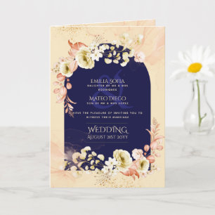 Carte 4pg Marine Coral bleu Coral Floral Wedding Invitat
