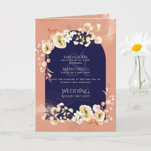 Carte 4pg Marine Coral bleu Coral Floral Wedding Invitat