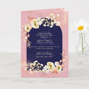 Carte 4pg Rose de la marine Dusty Mariage Floral Invitat