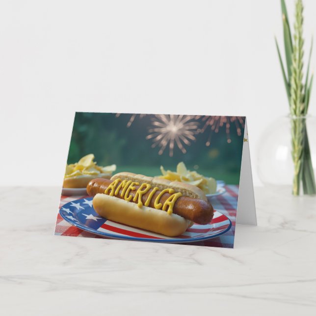 Carte 4th of July Hot Dog and Fireworks (Devant)