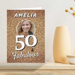 Carte 50 ans et Fabuleux Paillettes Dorées Photo 50e Ann