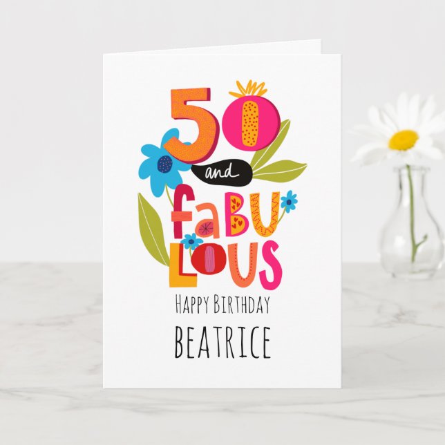 Carte 50 et fabuleux 50e anniversaire Whimsical Letterin (Petite plante)