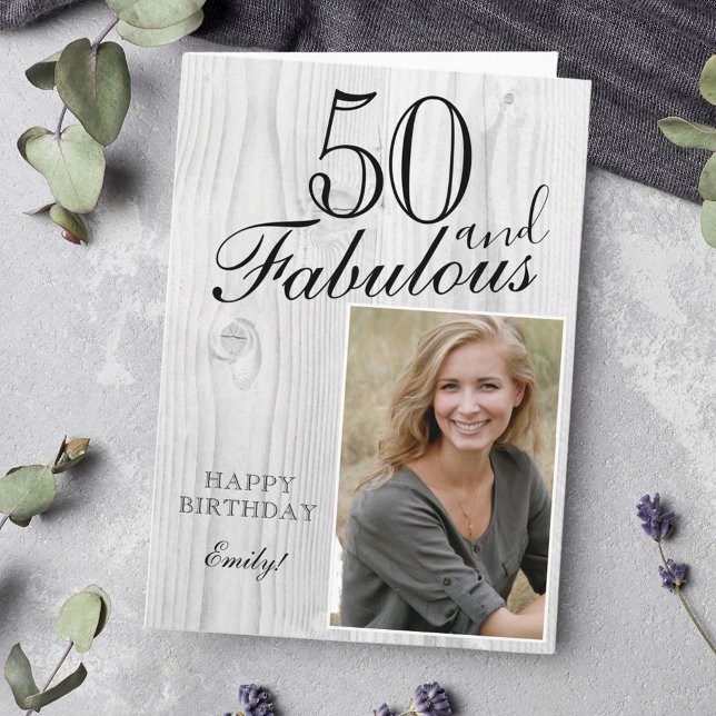 Carte 50 et fabuleux Rustic Wood Elegant Birthday Photo (Créateur téléchargé)