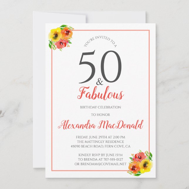 Carte 50 et Fabulous Bright Floral 50e fête d'anniversai (Devant)