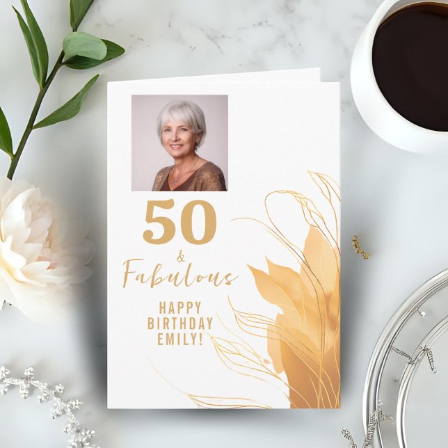 Carte 50 et Fabulous Gold Foliage 50e Anniversaire Photo (Créateur téléchargé)