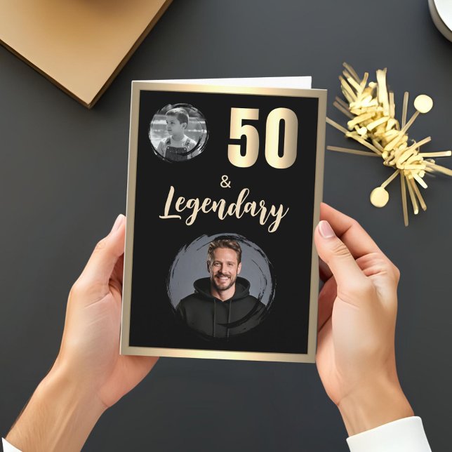 Carte 50 et légendaire 2 photos 50e anniversaire Or (Créateur téléchargé)