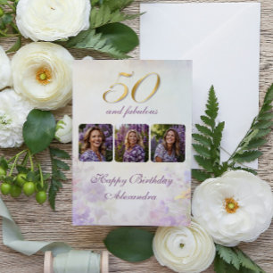 Carte 50 & Fabuleux Vintage Purple Gold Floral Anniversa
