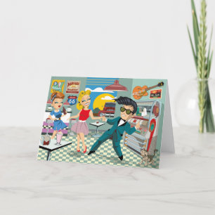 Carte 50cravate rock & roll wenskaart met dansende mense