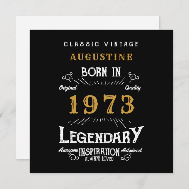 Carte 50e anniversaire 1973 Retro Black Gold Greeting (Devant / Derrière)