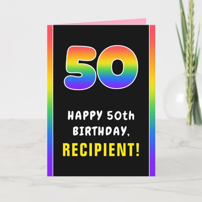 Carte 50e anniversaire : Arc-en-ciel coloré # 50, Nom pe (Devant)