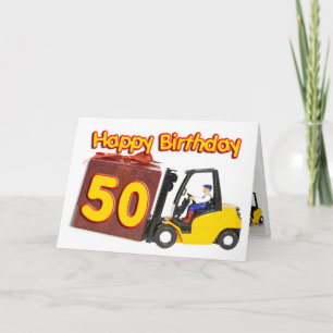 Carte 50e anniversaire avec chariot élévateur à fo