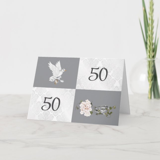 Carte 50e anniversaire avec la colombe et les anneaux (Devant)