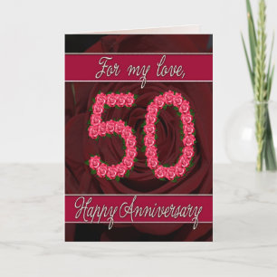 Carte 50e anniversaire avec rose et feuille