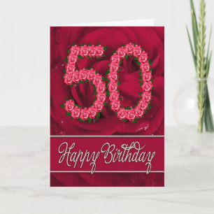 Carte 50e anniversaire avec rose et feuille